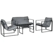 Set da Giardino da 4 Pezzi con Divano a Due Posti, 2 Poltrone e 1 Tavolino, per 4 Persone, Grigio