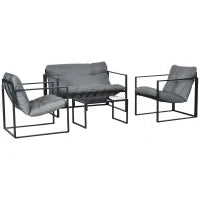 Set da Giardino da 4 Pezzi con Divano a Due Posti, 2 Poltrone e 1 Tavolino, per 4 Persone, Grigio