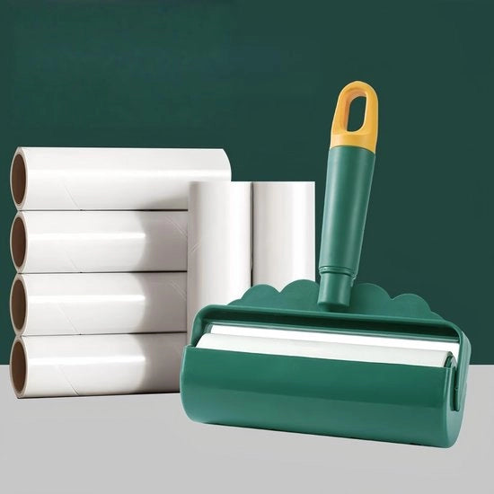 Rolla per peli animali, abbigliamento, letti e divani - 16 cm di superficie di pulizia più ampia - Rimossoio di peli animali - Extra appiccicoso - Manico rimovibile e progetto 300 fogli tagliabile a strisce diagonali (verde)