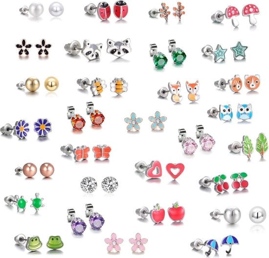 30 paia orecchini in acciaio inossidabile - cuore animale - perle rosé oro bianco dorato - orecchini per ragazze - Perla Rosa Oro