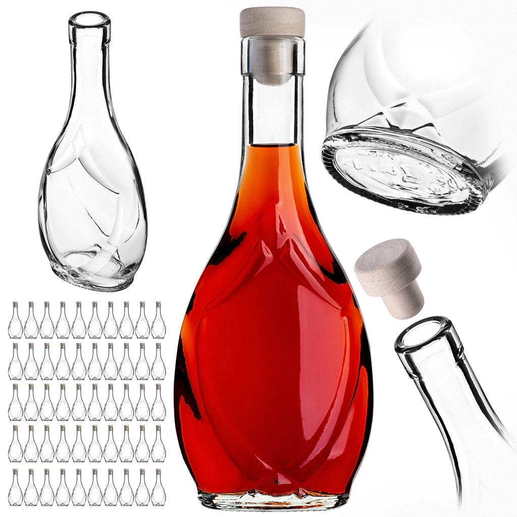 KADAX 50 bottiglie di vetro Icona da 250 ml per vino, liquori, distillati, alcolici, succhi di frutta + tappi di sughero