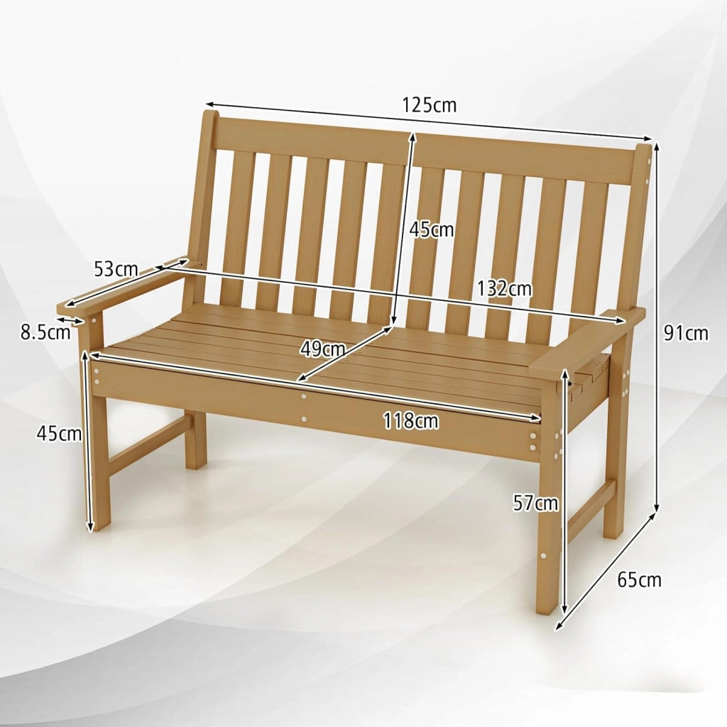 Panchina da Esterno, Panca da Giardino in HDPE Resistente con Schienale e Braccioli, Panchina da Parco, Balcone, Spogliatoio e Cortile, 132 x 65 x 91 cm (Naturale)