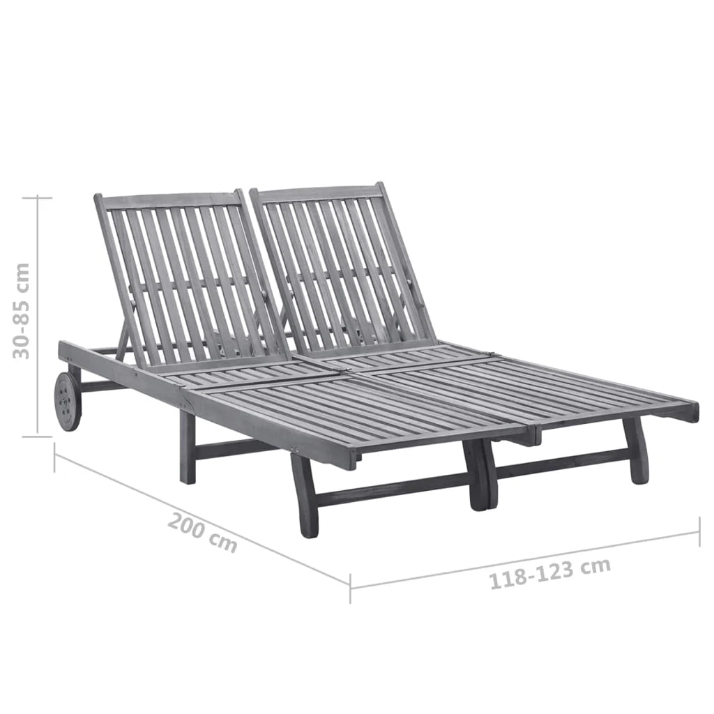 Lettino prendisole sedia a sdraio lettino prendisole letto da giardino mobili da esterno per patio 2 posti con cuscino grigio acacia 02_0012227