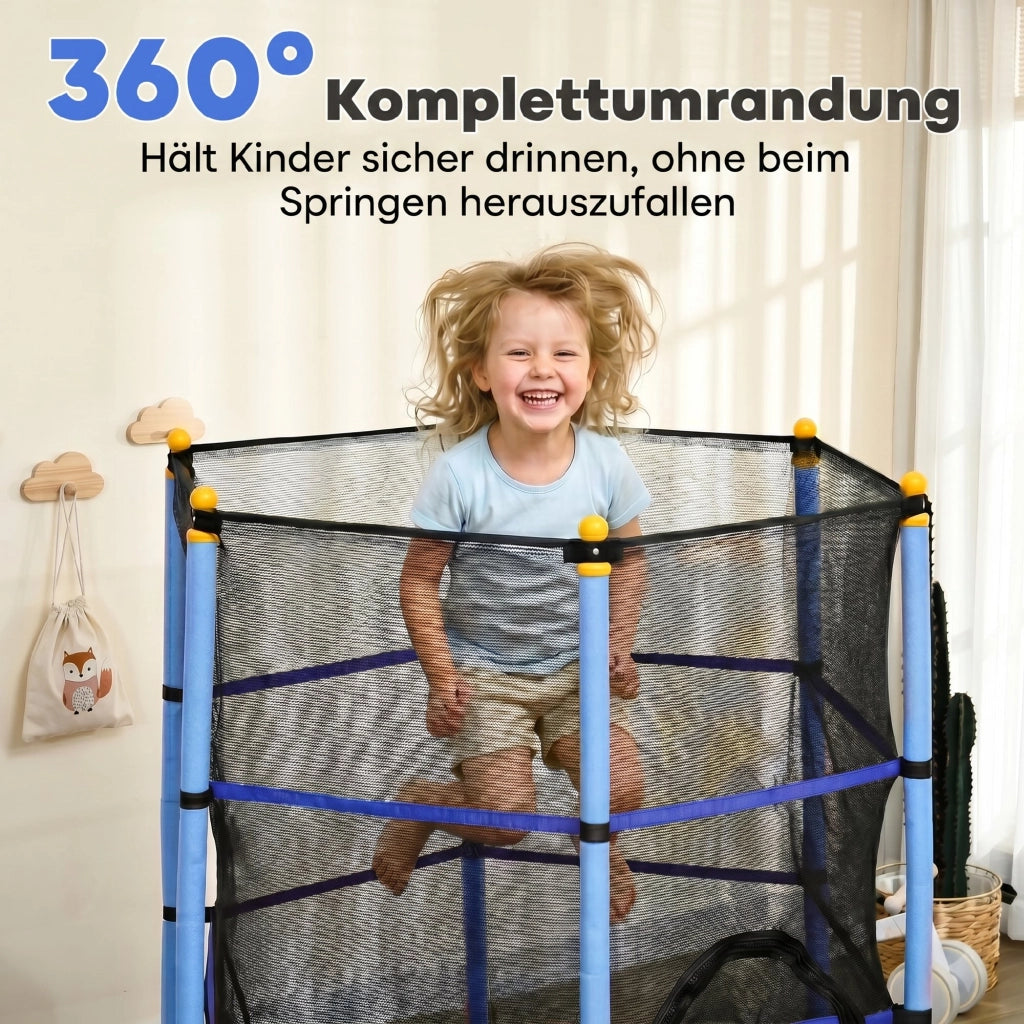 Trampolino per Bambini ¨C zephmum ¨C Blu, ?163 cm, con Rete di Sicurezza, Carico 50 kg