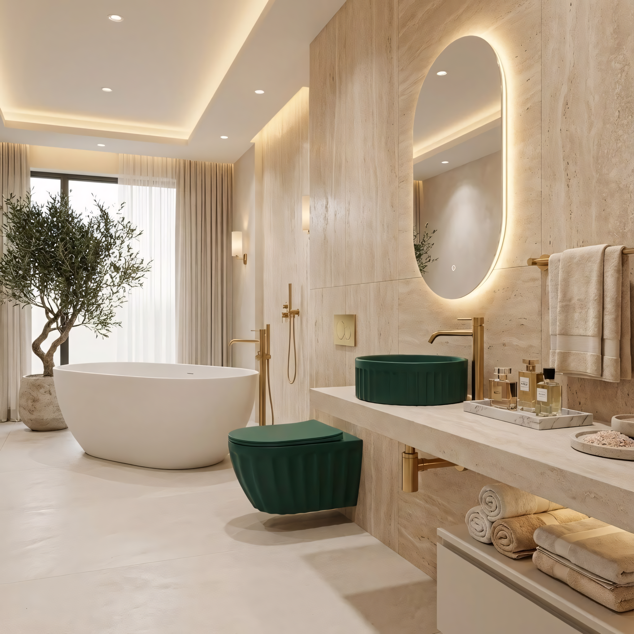 Set: Wc Sospeso + Lavabo Da Appoggio Rea Duo Matcha Matt