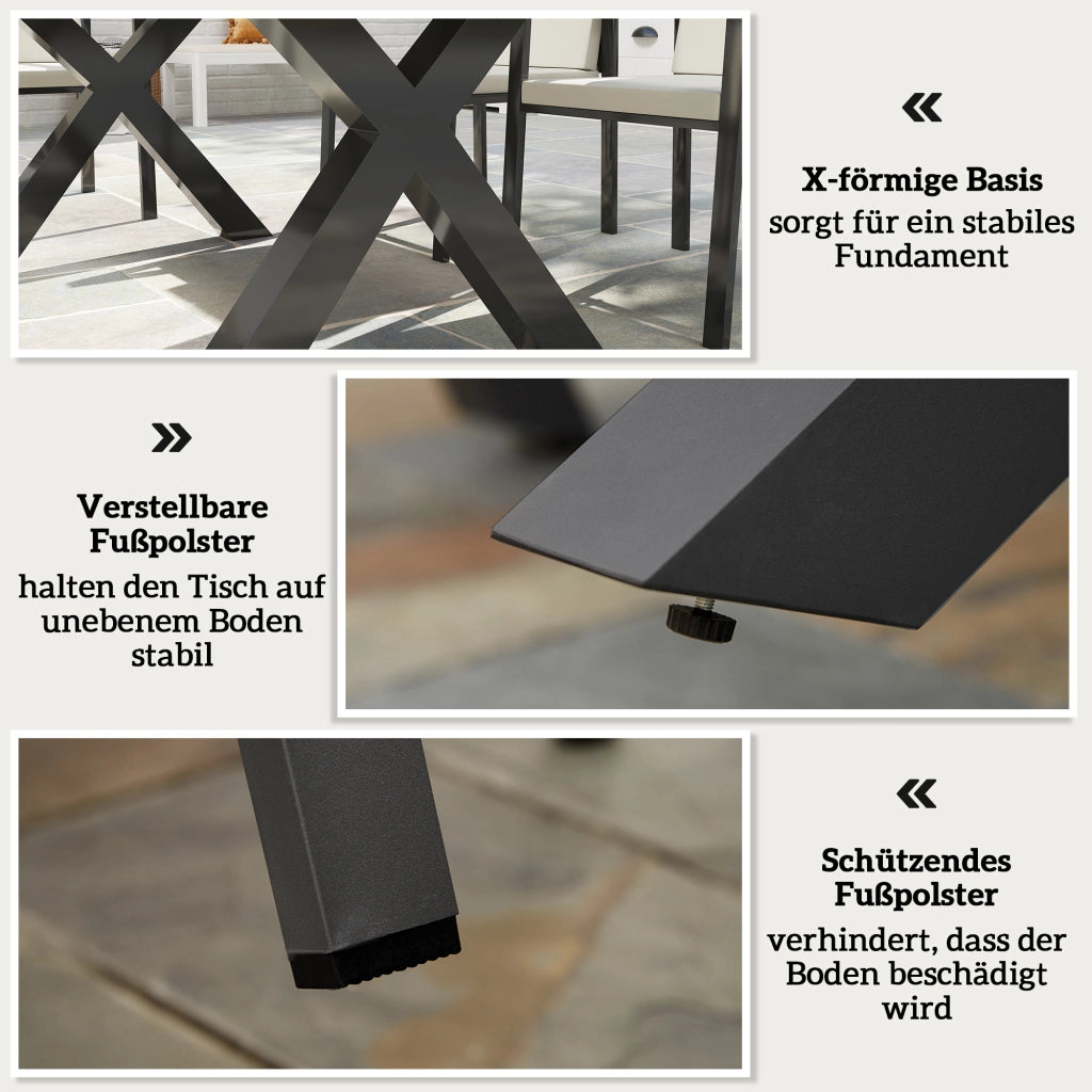 Set di mobili da giardino per 6 persone 6 sedie 1 tavolo impermeabile 175 cm x 92 cm x 73 cm nero + grigio
