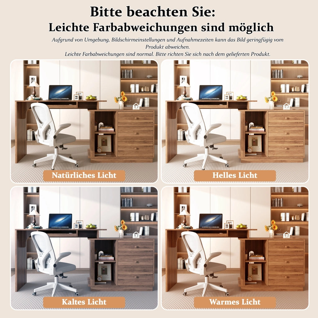 Scrivania estraibile con cassetto tastiera, 2 vani aperti e 3 cassetti, per studio, in MDF, noce, 110 × 40 × 75.5 cm