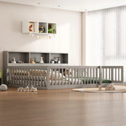 Letto daybed 205x164.5x87 cm con sponde di sicurezza e vani laterali in legno di pino e MDF grigio