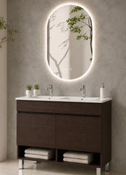 Mobile bagno con piedini con lavabo extrapiano ORIGENBATH NEBARI senza specchio 120x45 cm doppio lavabo frassino tea