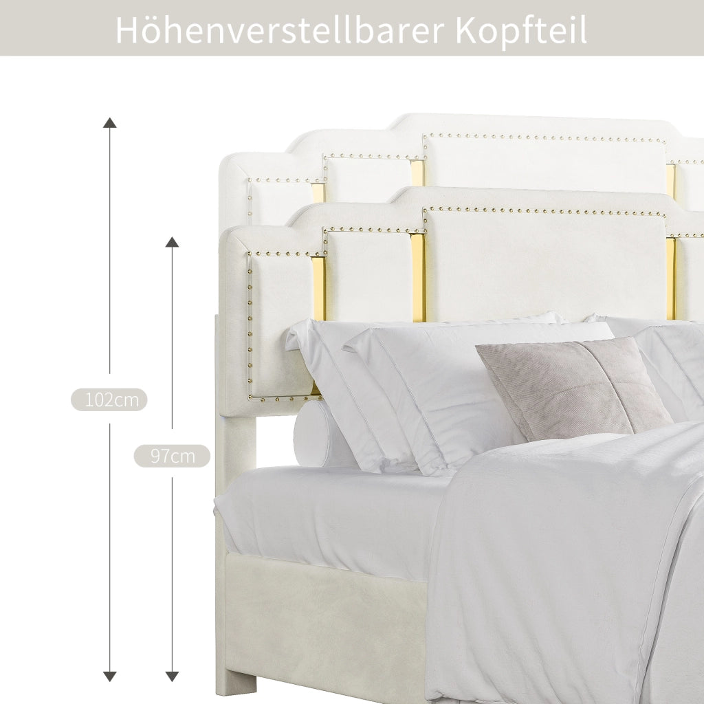 Letto contenitore matrimoniale 160 × 200 cm con sollevamento idraulico, LED e senza materasso, in velluto beige