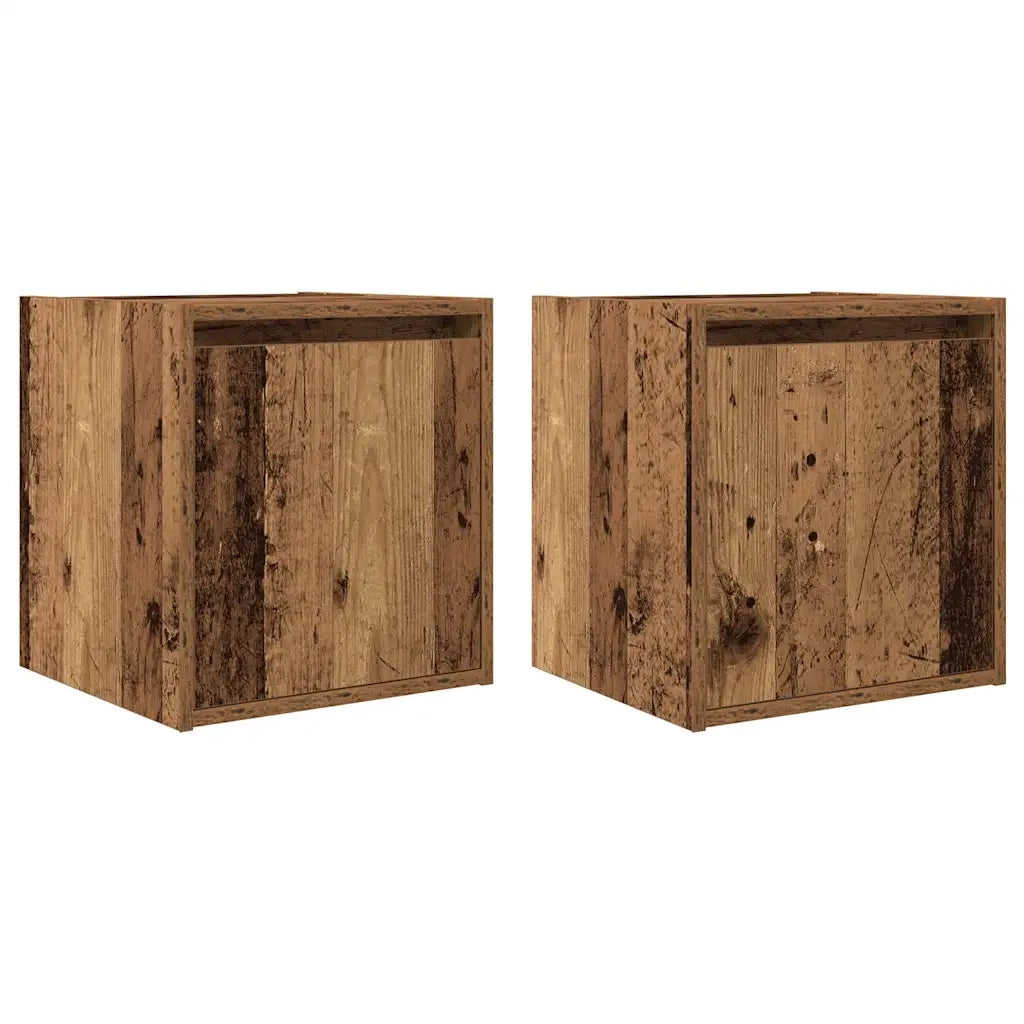 Set di 2 Comodini | Armadio da Notte | Mobiletto da notte a Muro Legno Antico 38x34x40 cm
