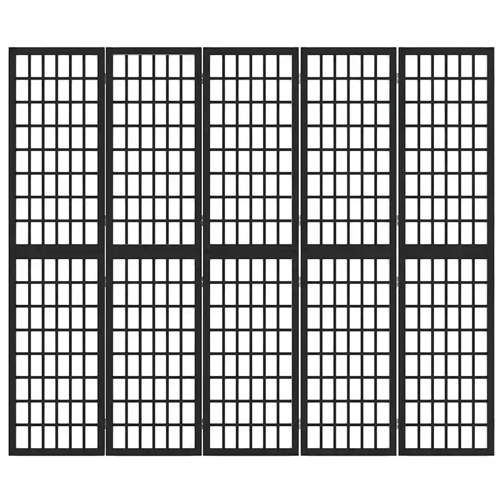 Divisorio Pieghevole 5 Pannelli Stile Giapponese 200x170cm Nero 352081