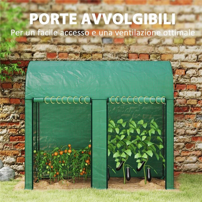 SERRA DA GIARDINO DA 2 M¦, 2 PORTE AVVOLGIBILI, COPERTURA IN PE 140G/M¦ ANTI-UV, 2X1X1.78M, VERDE