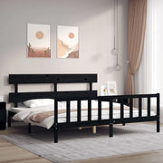 Giroletto con Testiera-Struttura Letto con testiera Nero 200x200 cm in Legno Massello 165531
