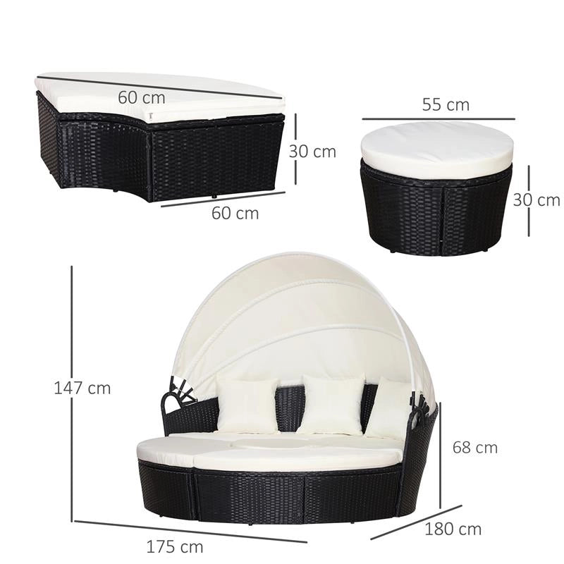 SET COMPONIBILE DIVANO CIRCOLARE DA ESTERNO IN PE RATTAN NERO E BEIGE