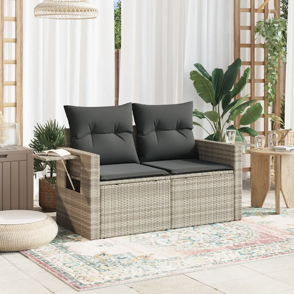 Divano da Giardino con Cuscini 2 Posti Grigio Chiaro Polyrattan