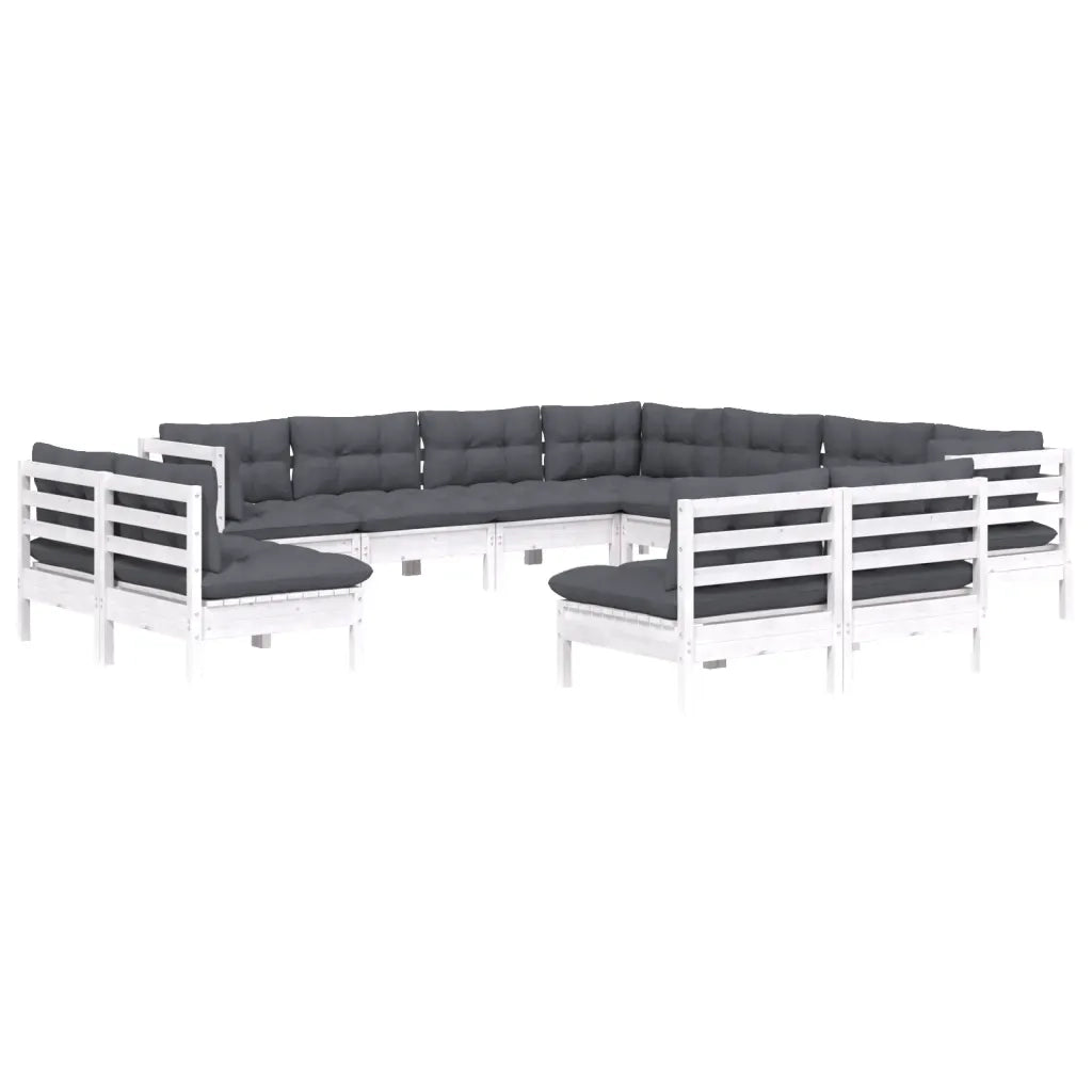 Set Divani da Giardino 11 pz con Cuscini Bianchi Legno di Pino 3096864