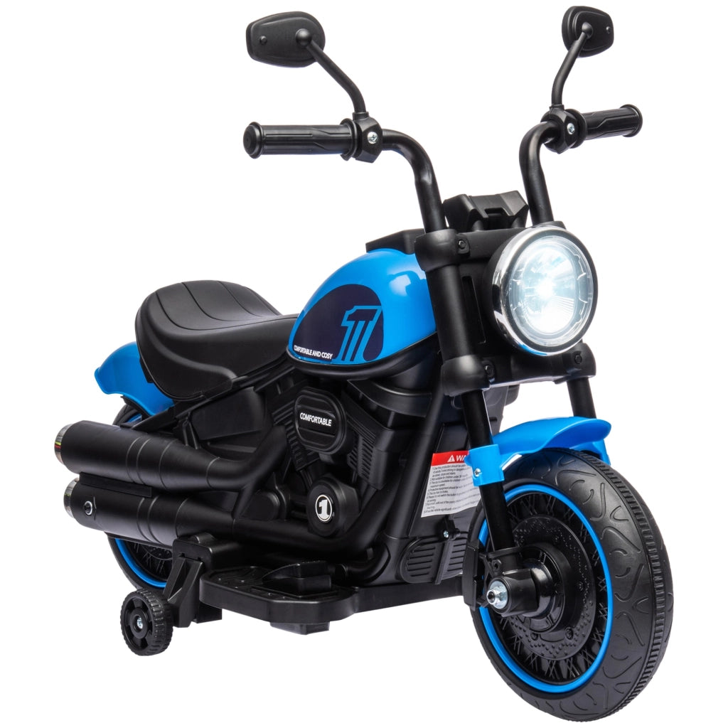 EasyComfort Moto Elettrica per Bambini 18-36 Mesi in PP e Metallo con Rotelle e Fanale, 76x42x57 cm, Blu e Nero