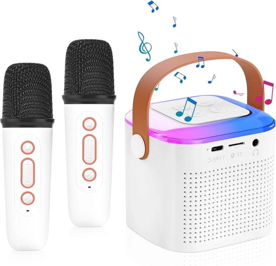 Karaoke mini portatile con Bluetooth - macchina karaoke con 2 microfoni wireless - effetti di voce variabili - luci dinamiche - microfono karaoke per feste in casa - regalo di compleanno