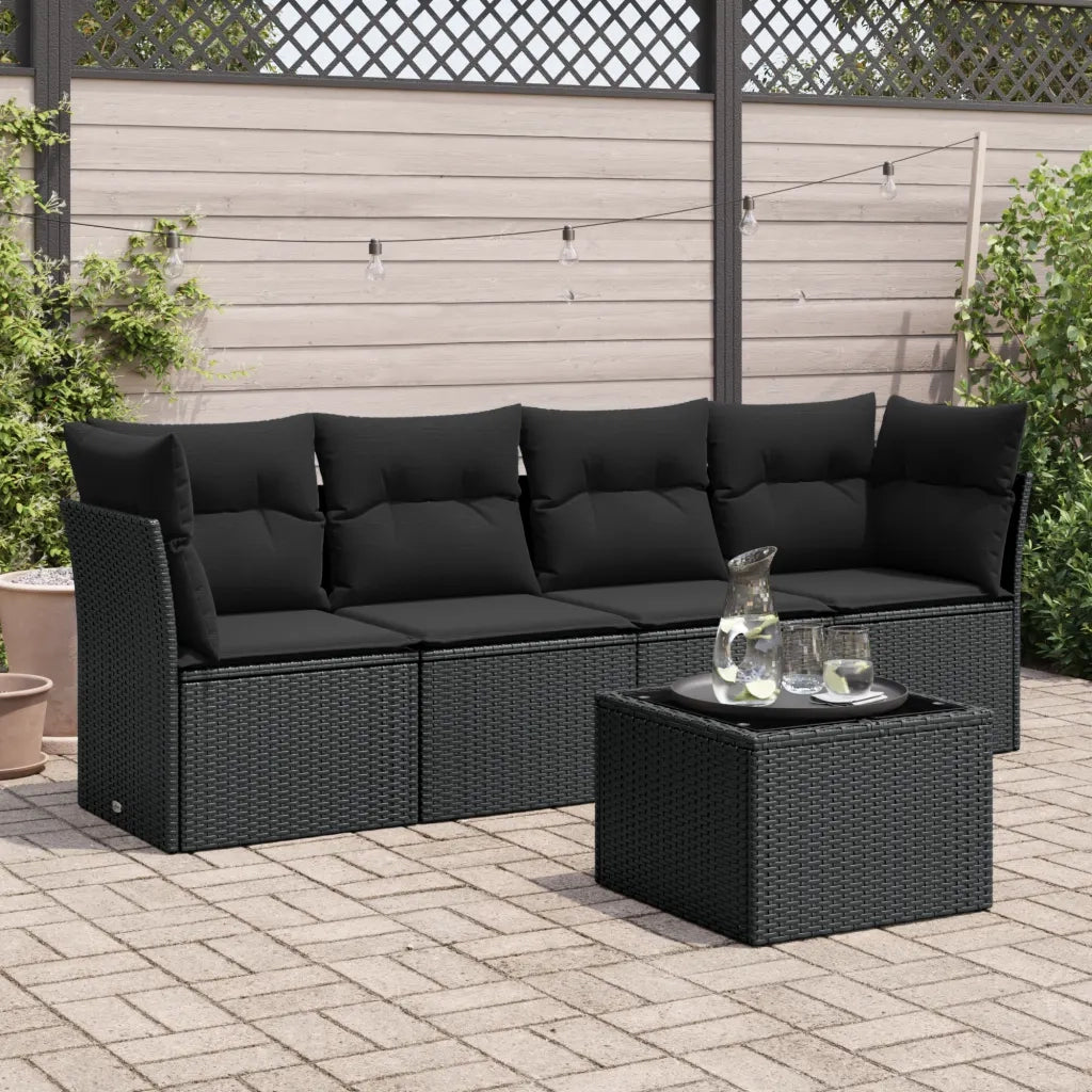 Set Divani da Giardino 5 pz con Cuscini in Polyrattan Nero 3217235
