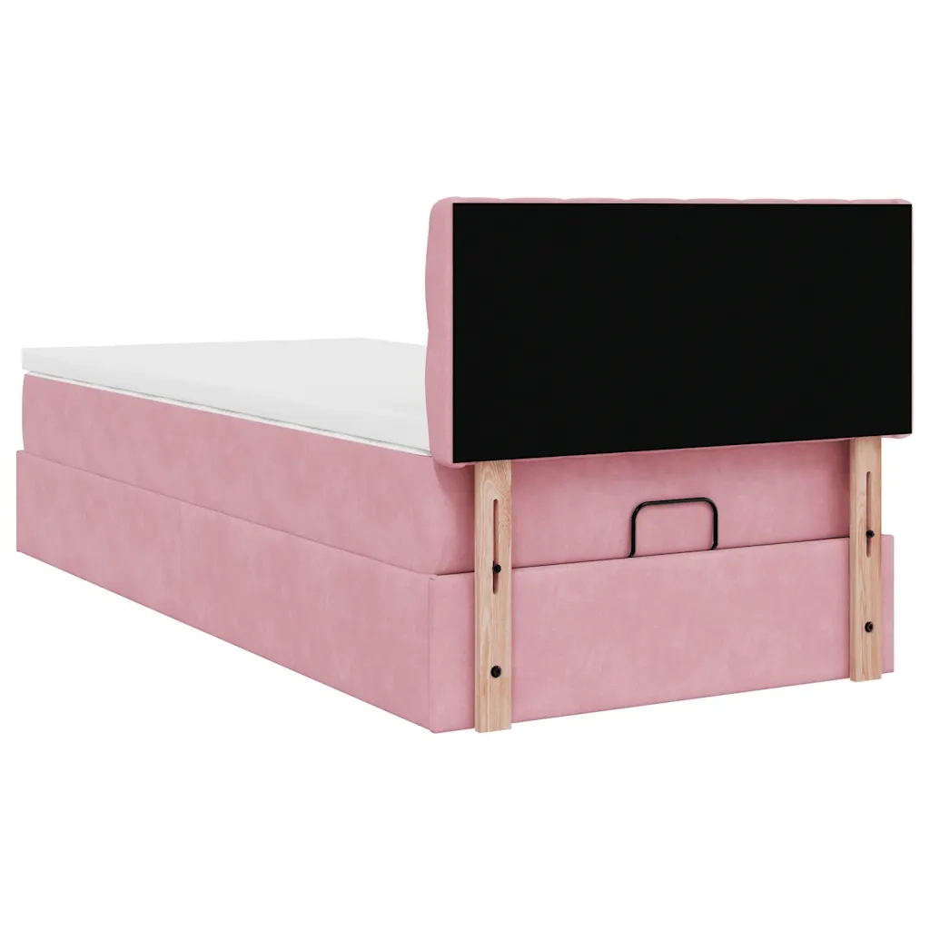 Struttura Letto Pouf con Materasso Rosa 100x200 cm Velluto 3312679