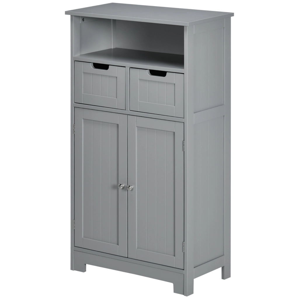 Mobiletto da Bagno con 2 Cassetti, Anta, Ripiano Regolabile ¨C Minimal ¨C Grigio 60x30x109 cm