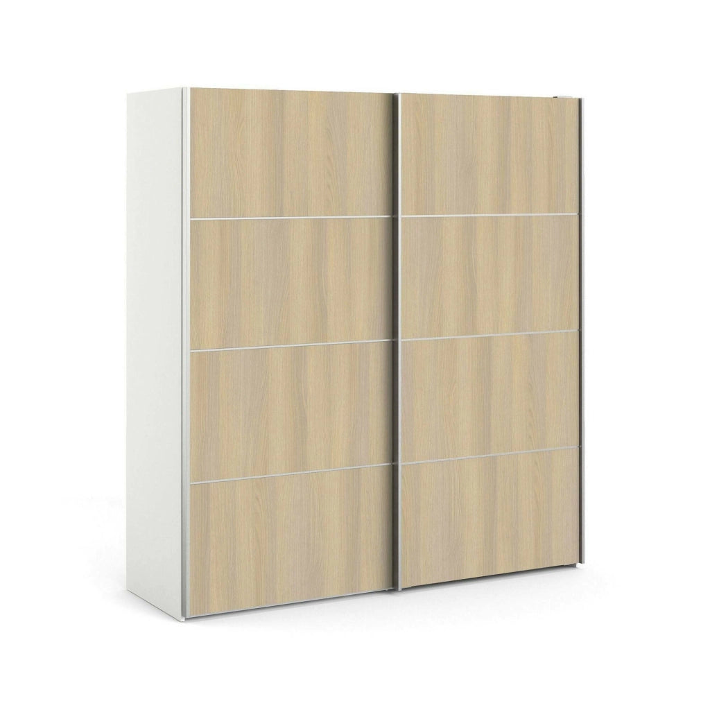 Guardaroba 2 ante Accadia, Mobile camera da letto, Cabina armadio portabiti, Armadio appendiabiti, 182x64 h202 cm, Quercia e Bianco