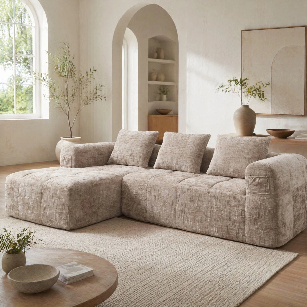 DIVANO SEZIONALE 250x158x60 cm Chenille Cachi con 3 Cuscini