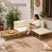 4-piece Garden Lounge Set With Cream-white Bamboo Cushions