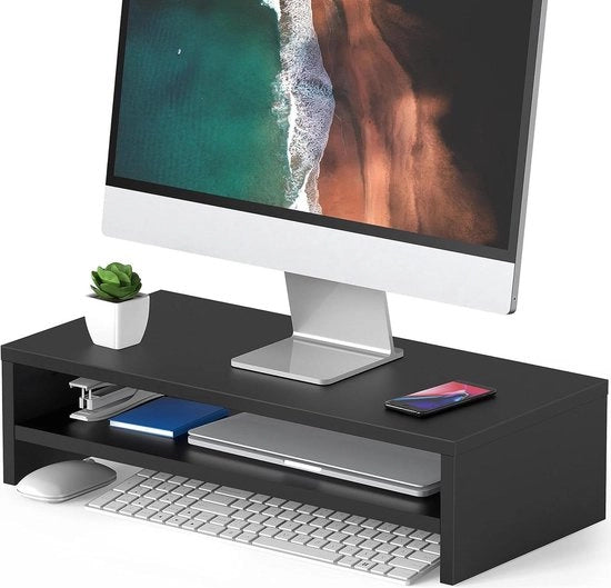 Monitorstandaard con 2 livelli per monitor desktop e laptop - nero