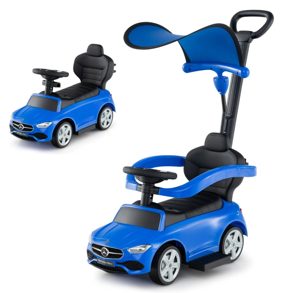 Auto a spinta 3 in 1 mercedes-benz ufficiale con schienale regolabile, Macchina cavalcabile Blu-Macchinine giocattoli