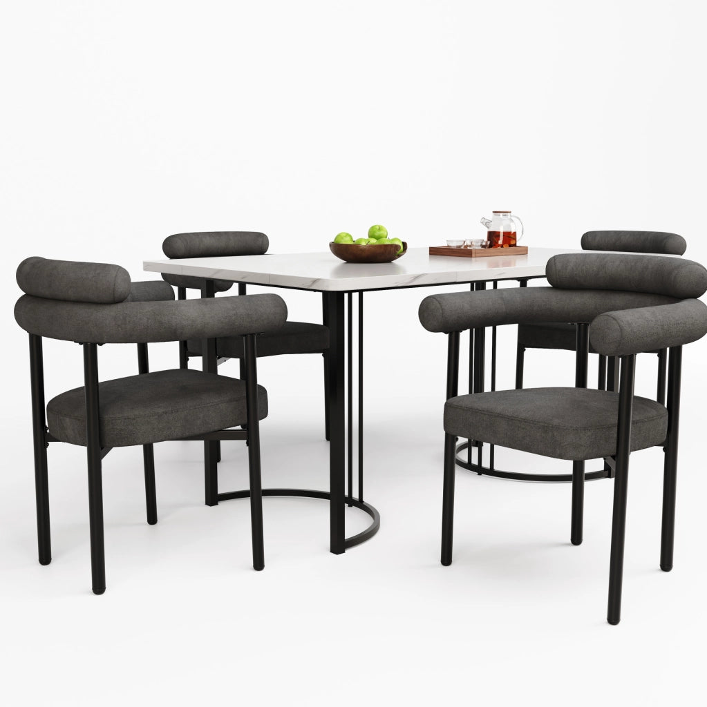 Set da pranzo con tavolo e 4 sedie in velluto
