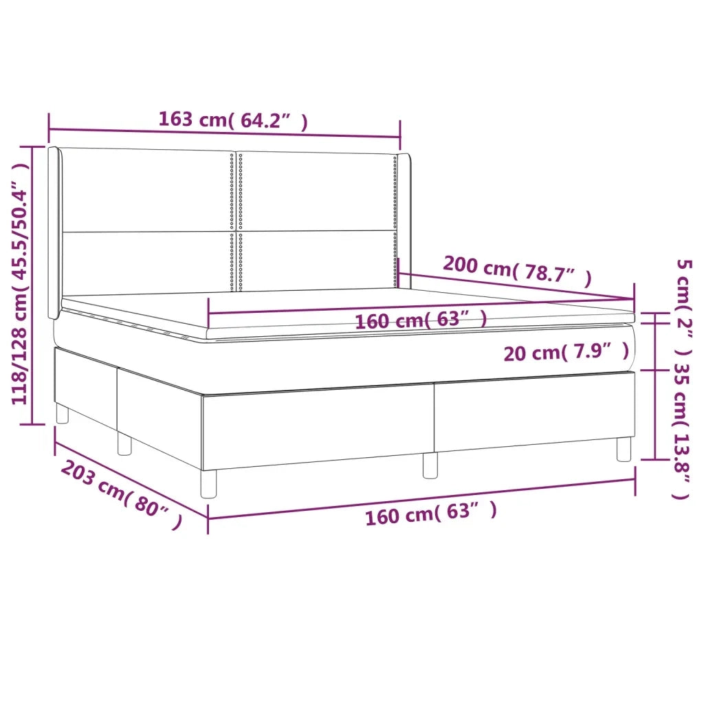 Letto a Molle con Materasso e LED Rosa 160x200 cm in Velluto 3139516