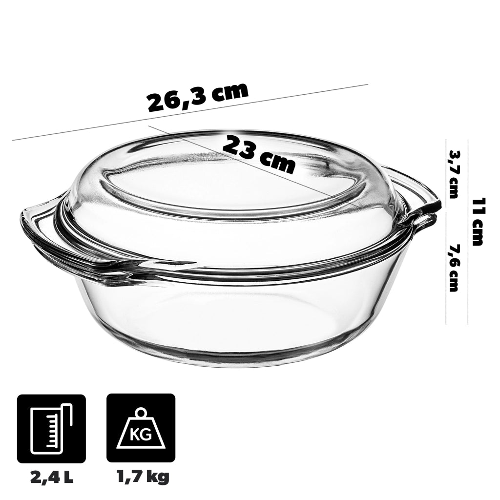 KADAX Piccola pirofila da forno con coperchio, 2,4 L, rotonda in vetro