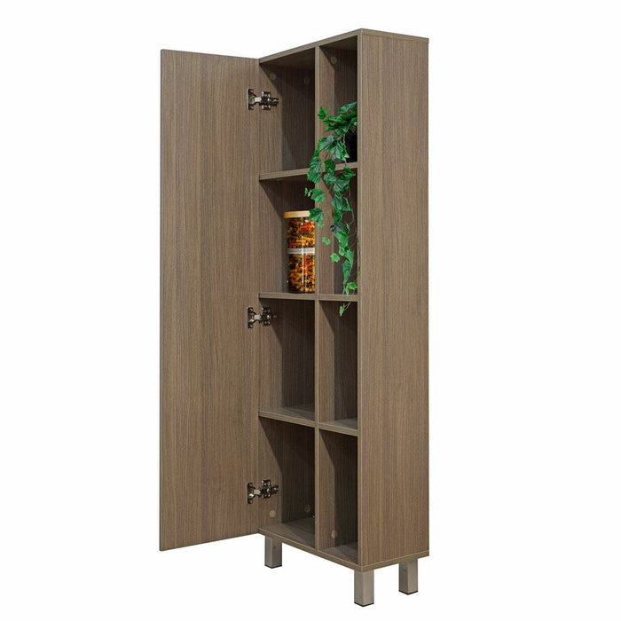 Mobile a Colonna per  Bagno 50x140x24 cm 1 Anta 4 Ripiani in Melaminico Rovere Scuro