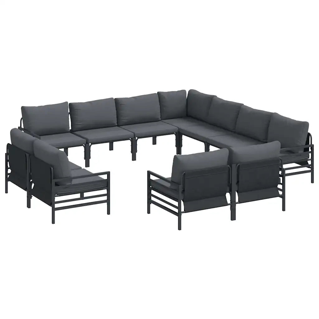 Set Divano da Giardino con cuscino 11 pcs Nero Acciaio 3379034