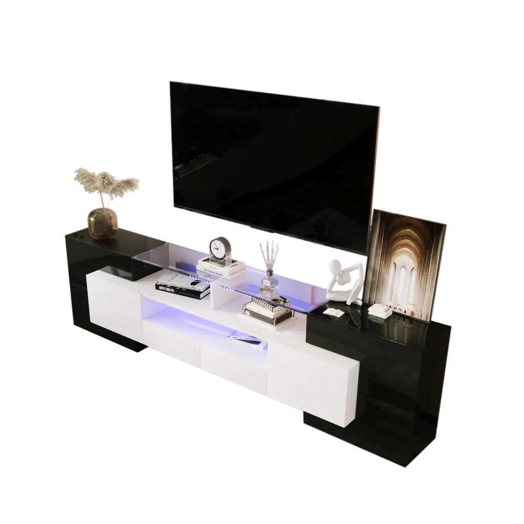 Mobile TV elegante - Zephmum - 200 cm - Bianco e nero lucido - LED