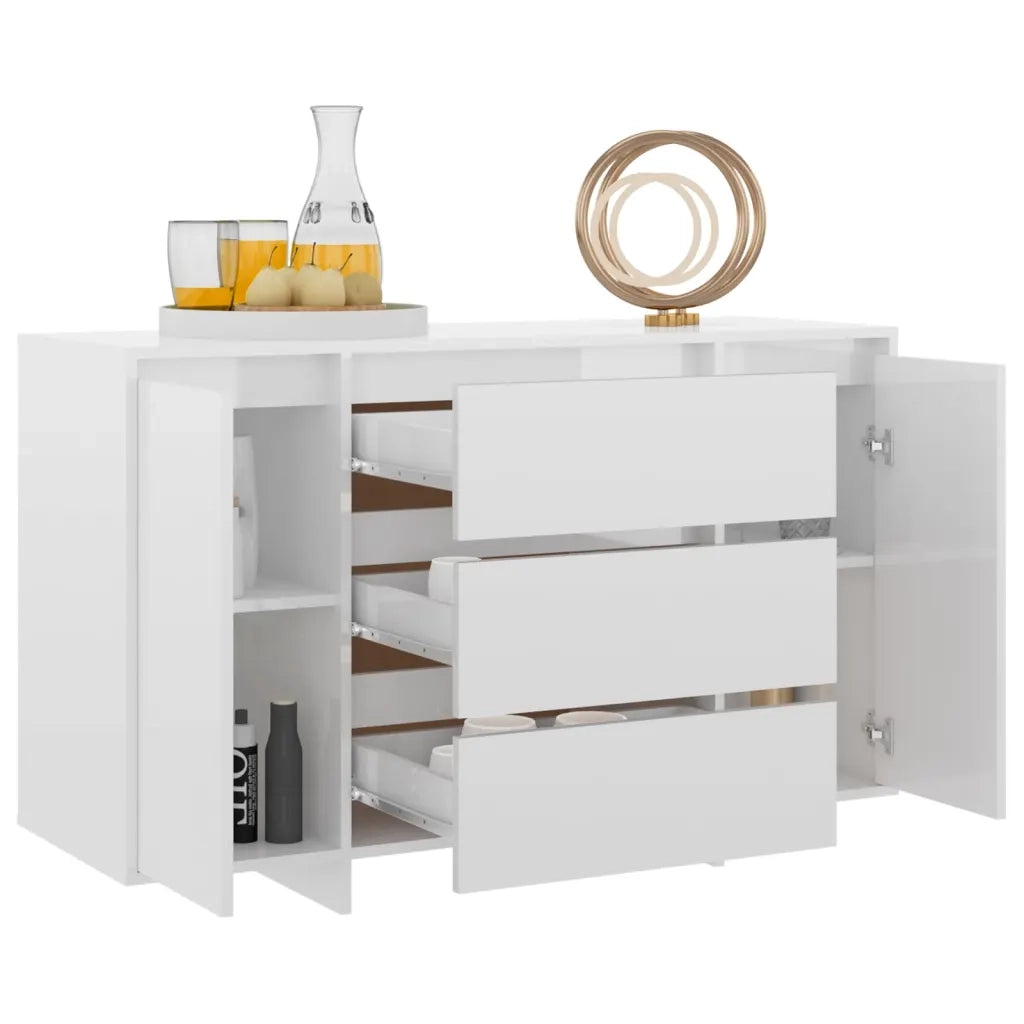 Credenza con 3 Cassetti-Buffet-Armadio da cucina Bianco Lucido 120x41x75cm in Truciolato