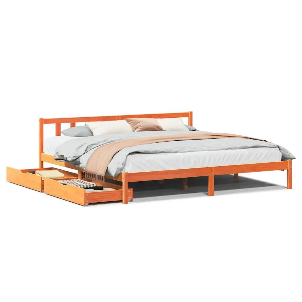 Letto senza Materasso-Struttura Letto Marrone Cera 200x200 cm in Legno di Pino 680007