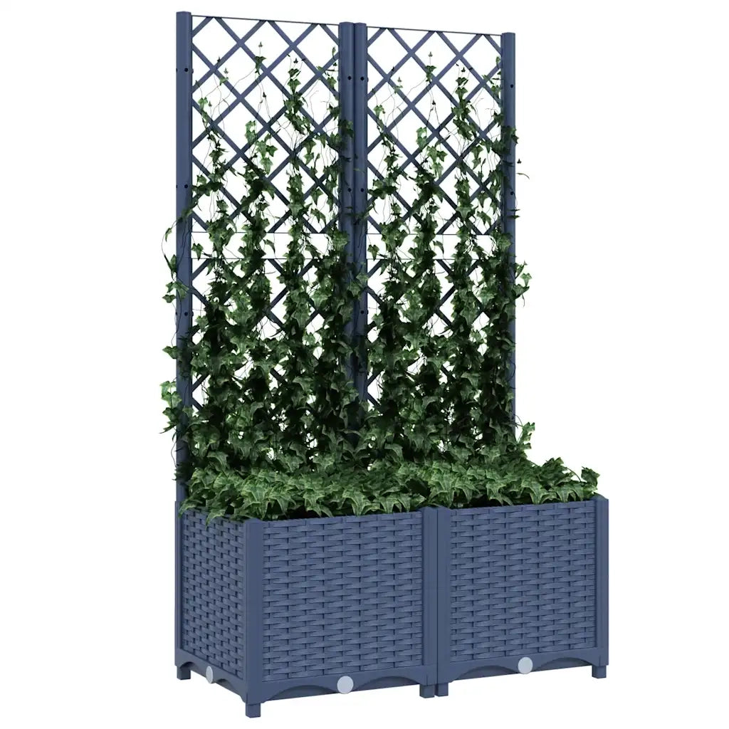 Fioriera | Cassetta per fiori | Vaso da giardino con traliccio blu grigio 80x40x136 cm PP