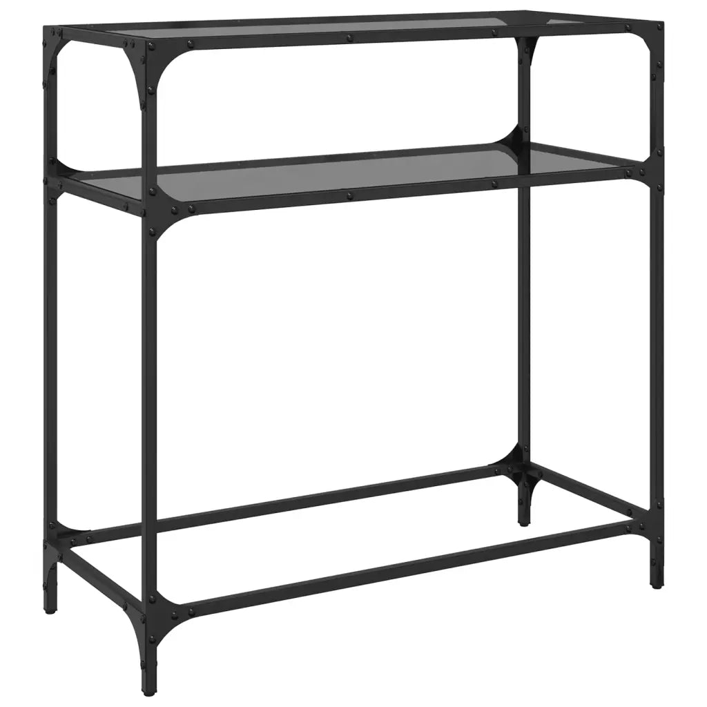 Tavolino Consolle con Piano in Vetro Nero 80x35x81cm in Acciaio 846025