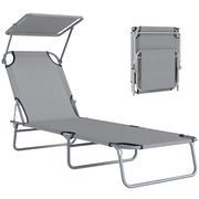 Lettino da giardino pieghevole con parasole ¨C zephmum ¨C grigio 187x58x36 cm