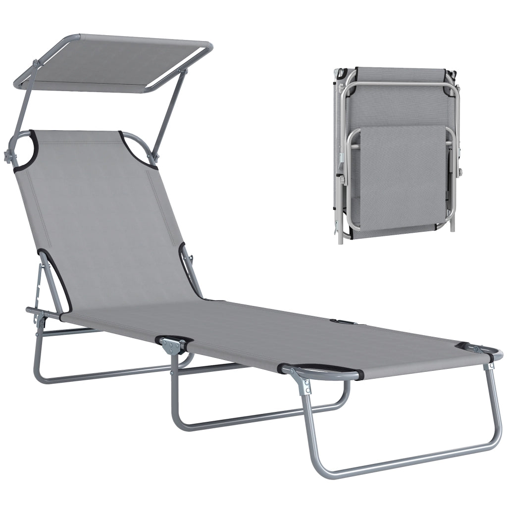 Lettino da giardino pieghevole con parasole ¨C zephmum ¨C grigio 187x58x36 cm