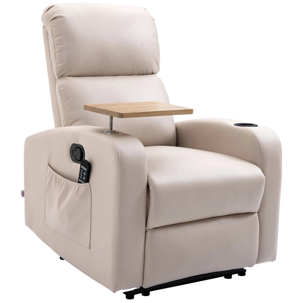 Poltrona Massaggiante e Reclinabile con Poggiapiedi e Telecomando, in Microfibra, 77x93x105 cm, Beige