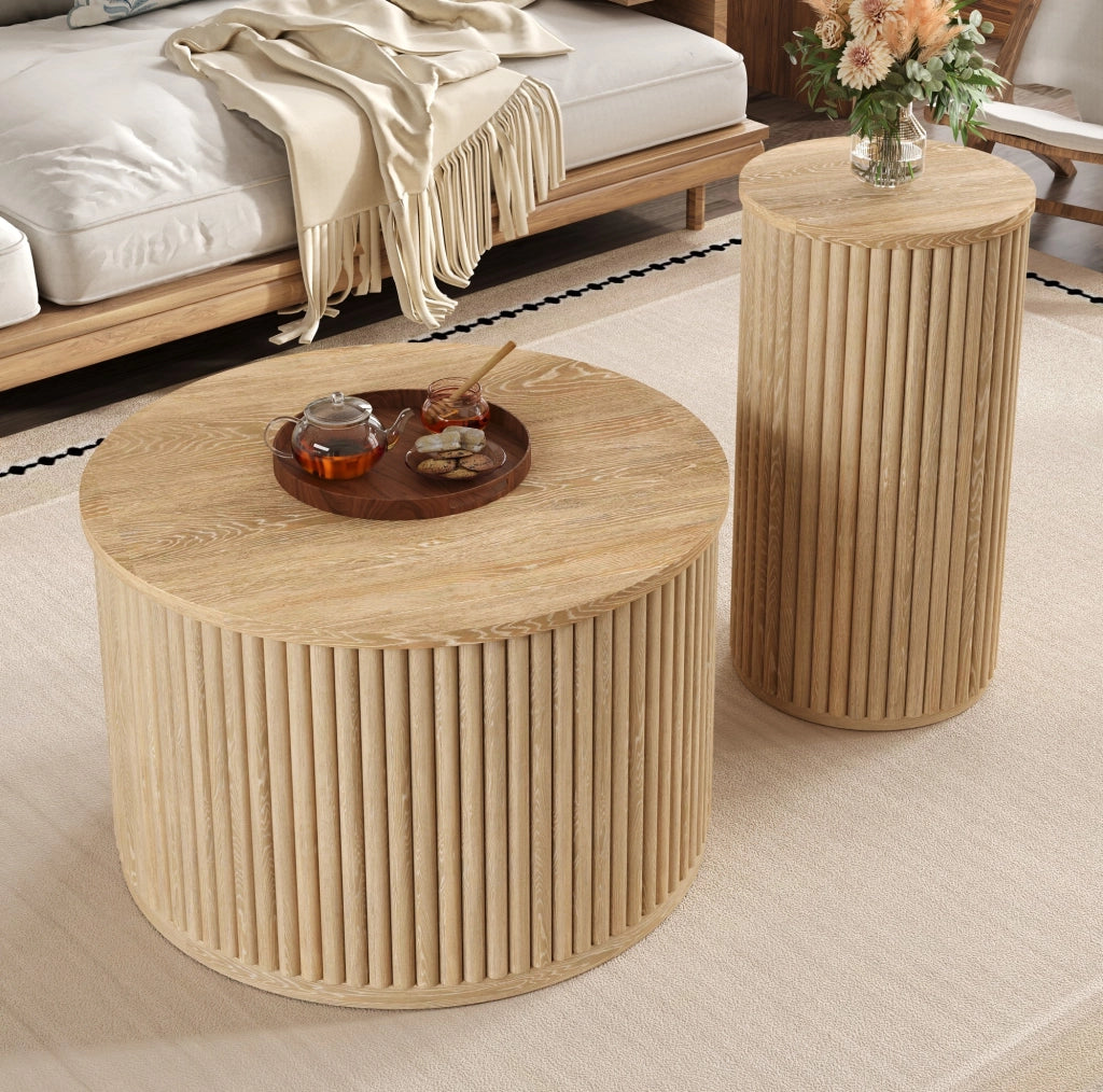 Set di 2 tavolini da caffè rotondi in MDF naturale