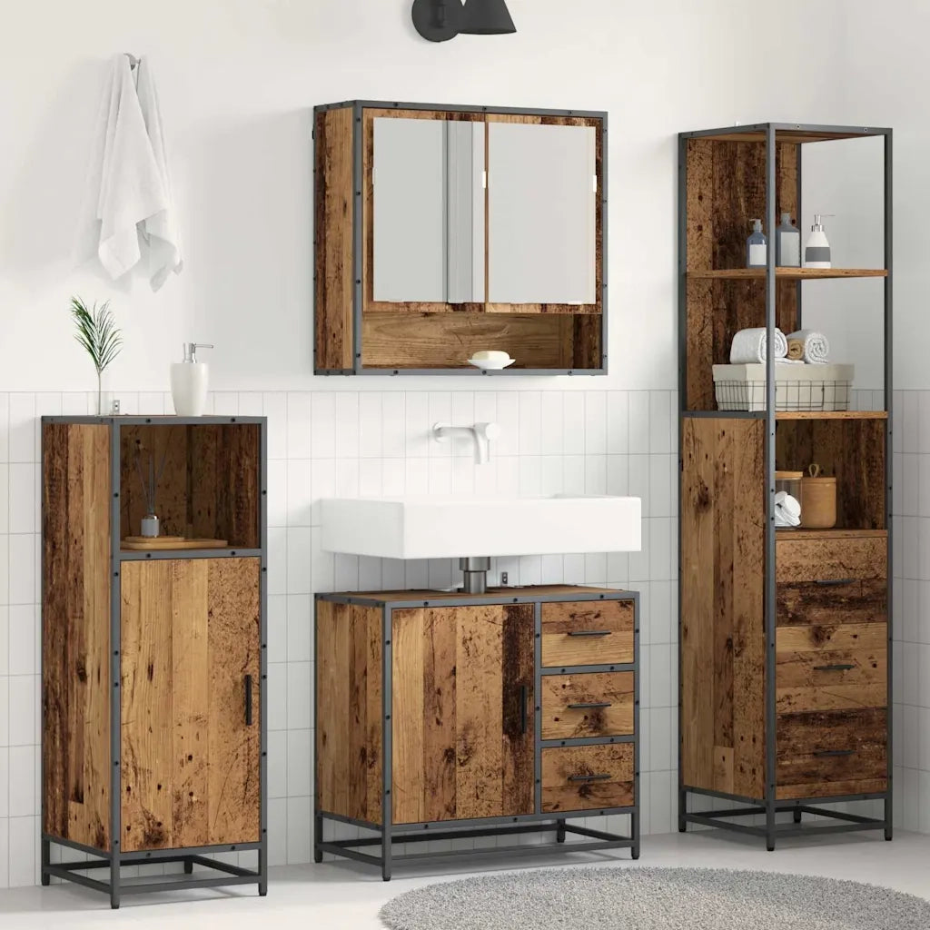 Set di mobili per il Bagno | Armadio da bagno con cassetto 3 pz Legno vecchio
