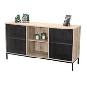 Buffet a 2 ante con griglia in metallo nero - Colore rovere chiaro, dimensioni 100x40xH75 cm - Collezione METALIX