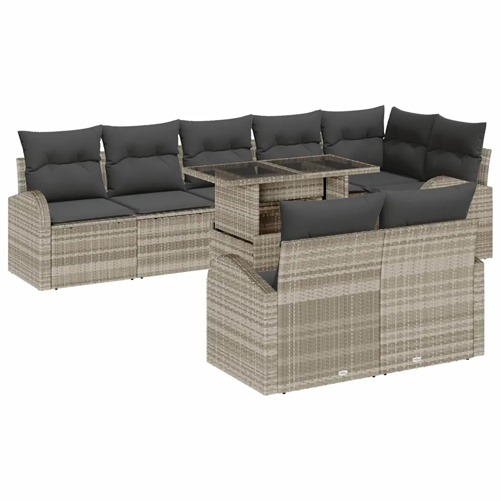 Set Divano da Giardino 9 pcs Grigio chiaro Poly Rattan 3357405