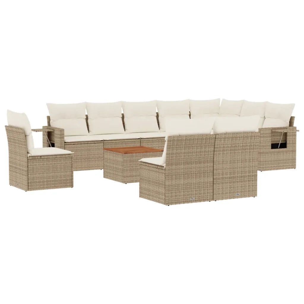 Set Divani da Giardino 11 pz con Cuscini Beige in Polyrattan