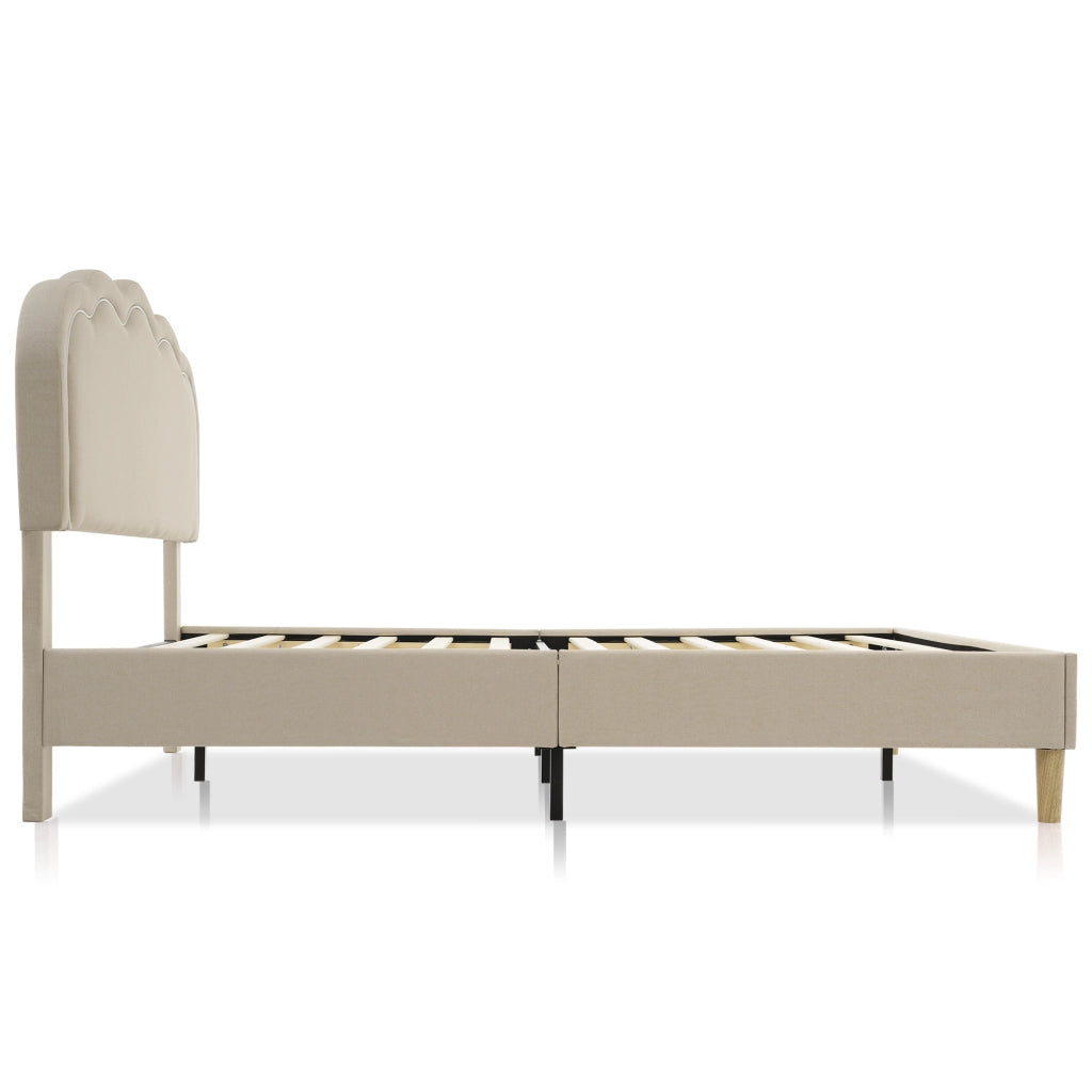 Letto Matrimoniale 140x200 cm; LED Regolabile e Testiera Regolabile - in Lino - Beige